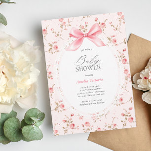 Coquette Floral Watercolor Babydusche Einladung