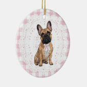 Coquette French Bulldog Dog Art Pink Gingham Bows Keramik Ornament (Rechts)