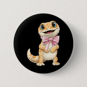 Coquette Gecko mit rosa Schleife Lustige Mädchen Button