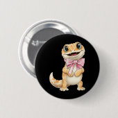 Coquette Gecko mit rosa Schleife Lustige Mädchen Button (Vorne & Hinten)