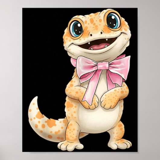 Coquette Gecko mit rosa Schleife Lustige Mädchen Poster (Vorne)