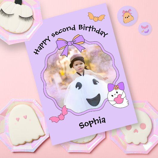 Coquette Ghost Bow Frame Foto Happy Birthday Card Karte