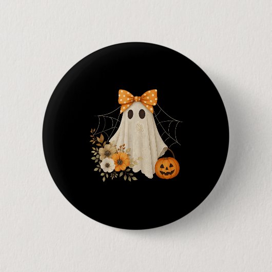 Coquette Ghost Halloween Blume Ghost Spooky Spitze Button (Vorderseite)
