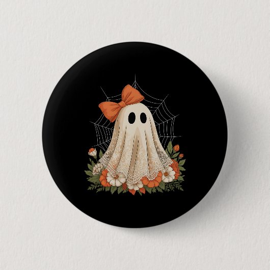 Coquette Ghost Halloween Blume Ghost Spooky Spitze Button (Vorderseite)