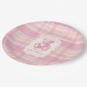 Coquette Gingham French Teddy Bear Baby Shower Pappteller (Schrägansicht)