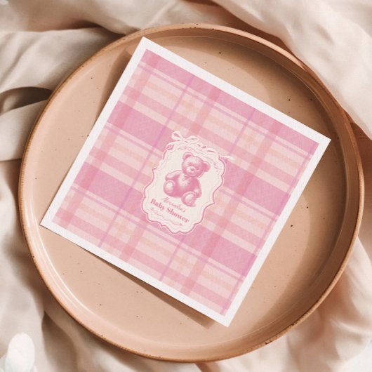 Coquette Gingham French Teddy Bear Baby Shower Serviette
