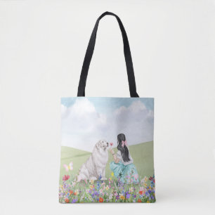 Coquette Girl and Dog Spring Meadow Tote Bag Tasche