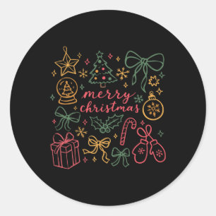 Coquette Girly Christmas Holly Xmas Jolly Merry Ch Runder Aufkleber