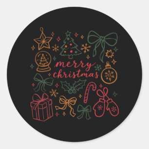 Coquette Girly Christmas Holly Xmas Jolly Merry Ch Runder Aufkleber
