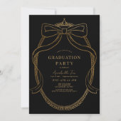 Coquette Gold Bow Ribbon Black Graduation Party Einladung (Vorderseite)