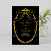 Coquette Gold Bow Ribbon Black Graduation Party Folieneinladung (Stehend vorne)