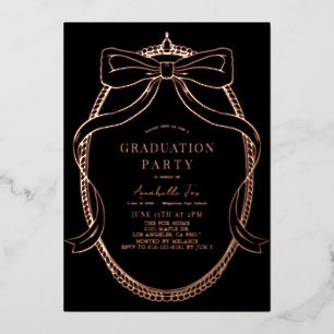 Coquette Gold Bow Ribbon Black Graduation Party Folieneinladung