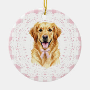 Coquette Golden Retriever Hund rosa Gingham-Schlei Keramik Ornament