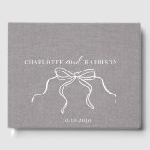 Coquette Grau Imitate Linen Monogram Coquette Bow Gästebuch (Vorderseite)