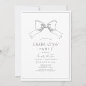 Coquette Gray Bow Ribbon Graduierungsparty Einladung (Vorderseite)