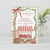 Coquette Green Kariert Bow Apple Orchard Geburtsta Einladung (Stehend Vorderseite)