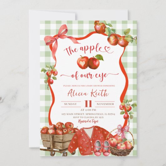 Coquette grüner Karierter Apfel unserer Augenbabyd Einladung (Vorderseite)