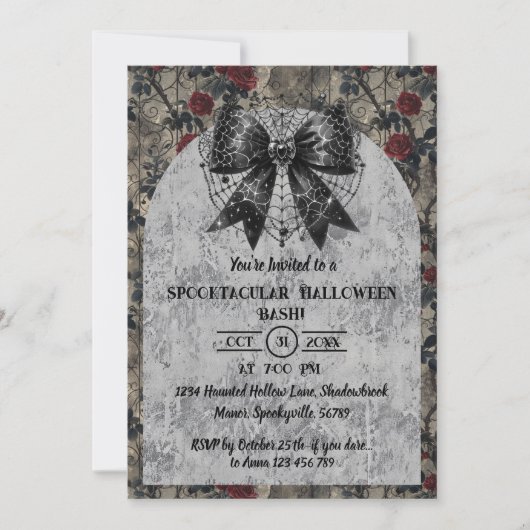 Coquette Halloween Dark Bow Einladung (Vorderseite)