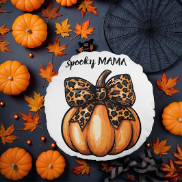 Coquette Halloween Leopart Pumpkin Bow Retro Rundes Kissen