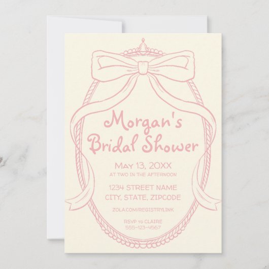 Coquette Hand Drawing Whimsical Bow Brautparty Einladung (Vorderseite)