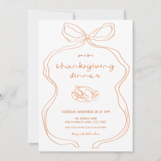 Coquette Hand Drawn Erntedank Abendessen Einladung (Vorderseite)