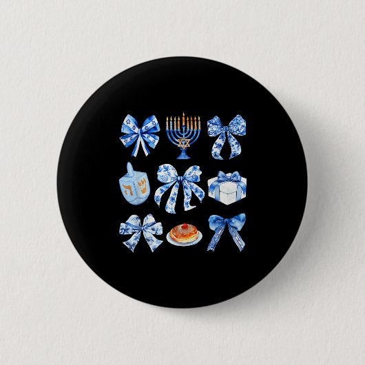 Coquette Hanukkah Bow Jewish Bow Menorah Bow Women Button (Vorderseite)