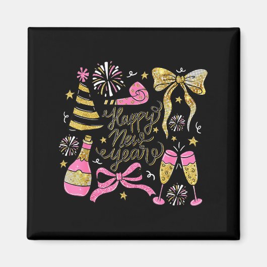 Coquette Happy New Year 2026 Champagne New Year's Magnet (Vorne)