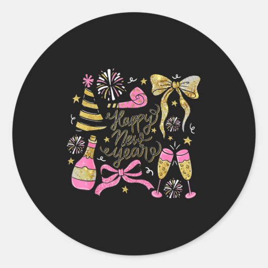 Coquette Happy New Year 2026 Champagne New Year's Runder Aufkleber (Vorderseite)