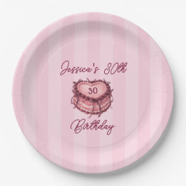 Coquette Heart Birthday Cake Paper Plate Pappteller