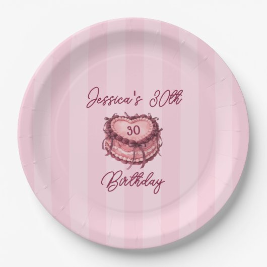 Coquette Heart Birthday Cake Paper Plate Pappteller (Vorderseite)