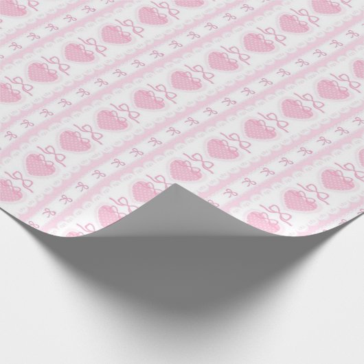 “Coquette Heart & Bow Wrapping Paper – Pink Romant Geschenkpapier (Ecke)