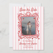 Coquette Hearts & Bows Wedding Save the Date Ankündigung (Vorderseite)