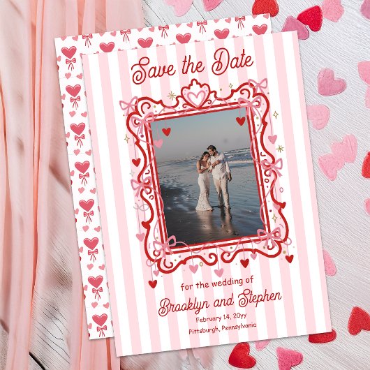 Coquette Hearts & Bows Wedding Save the Date Ankündigung