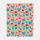 Coquette Herz und Blume Creme Monogramm Fleecedecke (Vorderseite)