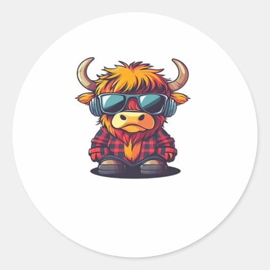 Coquette Highland Cow Bubblegum Tshirt Design, Hol Runder Aufkleber (Vorderseite)