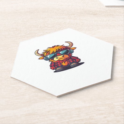 Coquette Highland Cow Bubblegum Tshirt Design, Hol Untersetzer (angewinkelt)