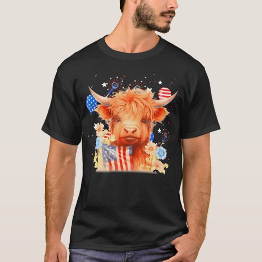 Coquette Highland Kuh 4th Juli Patriotic Niedlich  T-Shirt (Vorderseite)