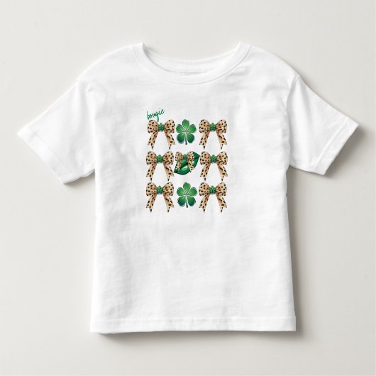 Coquette Irish Leopard Bows mit grünen Kleeblätter Kleinkind T-shirt (Vorderseite)