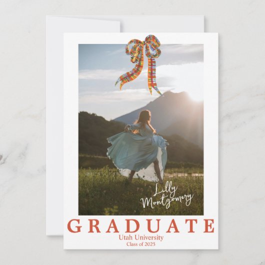 Coquette Kariert Bow Foto Abschluss Ankündigung (Vorderseite)