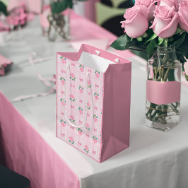 Coquette Kariertes Band und Rose Rosa Mittlere Geschenktüte