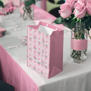 Coquette Kariertes Band und Rose Rosa Mittlere Geschenktüte
