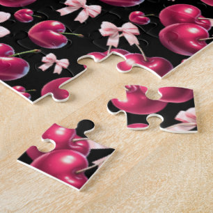Coquette-Kirschmuster Rosa Schleife Ästhetik  Puzzle