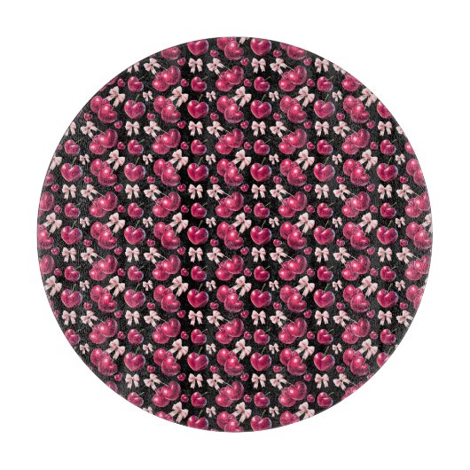 Coquette-Kirschmuster Rosa Schleife Ästhetik Schneidebrett (Vorderseite)