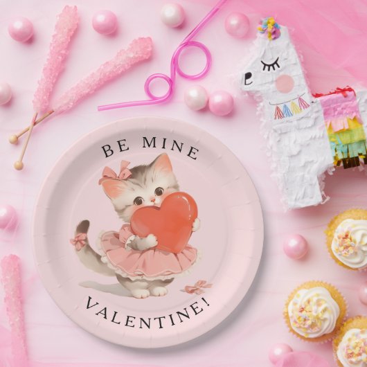 Coquette Kitty Vintage Be Mine Valentine Pappteller (Party)