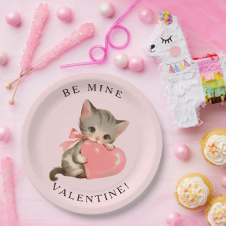 Coquette Kitty Vintage Be Mine Valentinstag Pappteller