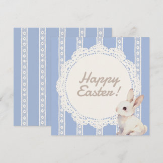 Coquette Lace Doily Bunny Blue Flat Holiday Card Feiertagskarte