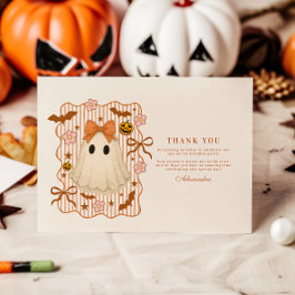 Coquette Lace Ghost Halloween 1st Birthday Dankeskarte