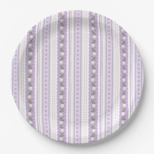 Coquette Lavender Scallop Floral Stripe Pappteller (Vorderseite)