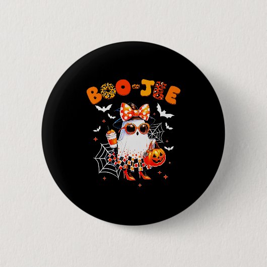 Coquette Leopard Ghost Coffee Boo-jee Halloween Bo Button (Vorderseite)