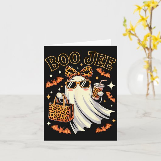 Coquette Leopard Ghost Coffee Boo Jee Halloween Bo Karte (Gelbe Blume)